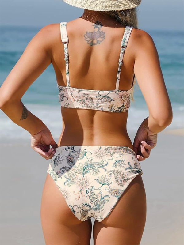 Bikini two-piece deep V-neck strappy mid-waist swimsuit
