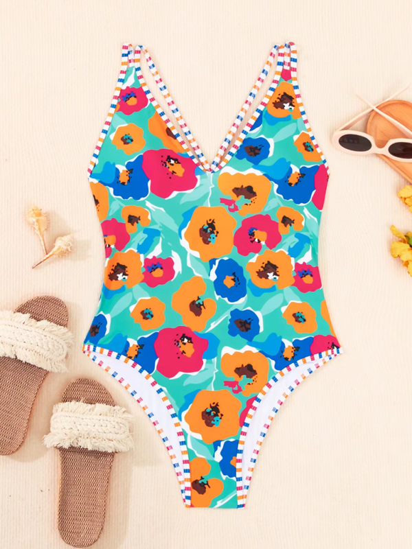 Printed one piece swimsuit with hollow back