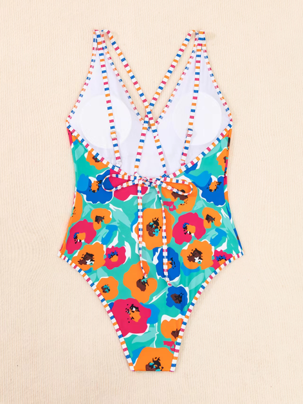 Printed one piece swimsuit with hollow back