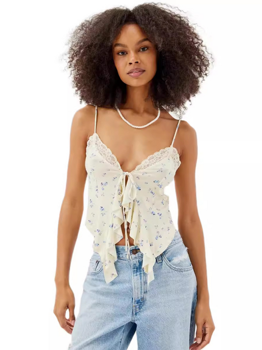 Women's solid color lace V-neck camisole
