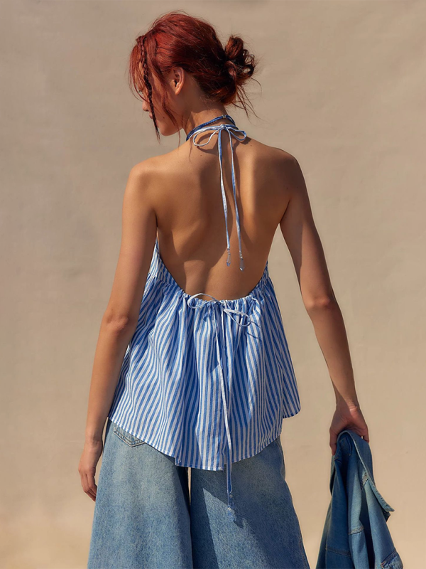 Women's striped strappy backless top