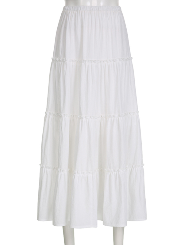 Literary retro gentle white splicing bohemian casual skirt