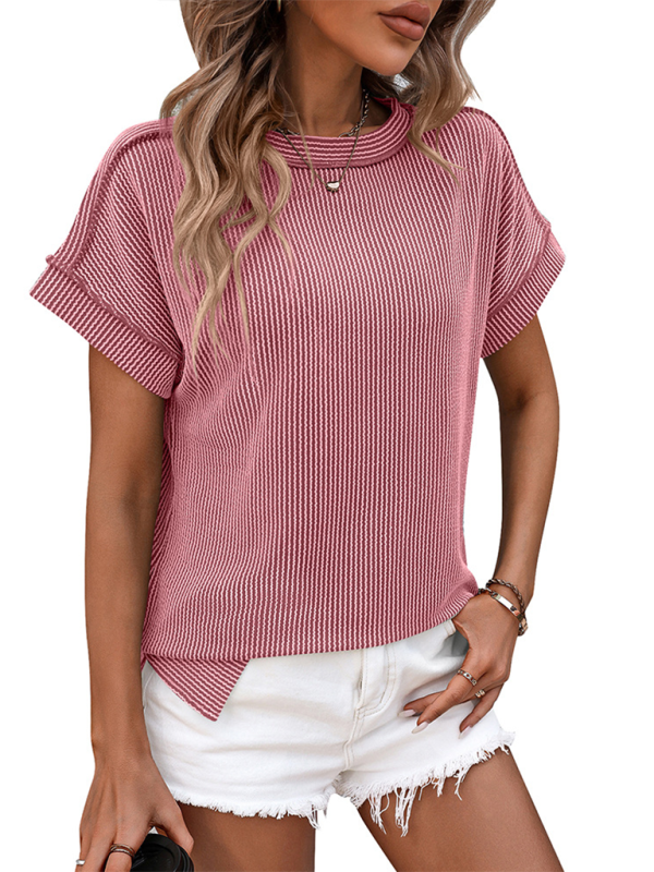 Round neck outer seam twisted strip short-sleeved loose T-shirt