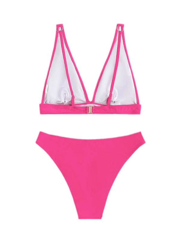 Solid color underwire push up high waist triangle cup bikini