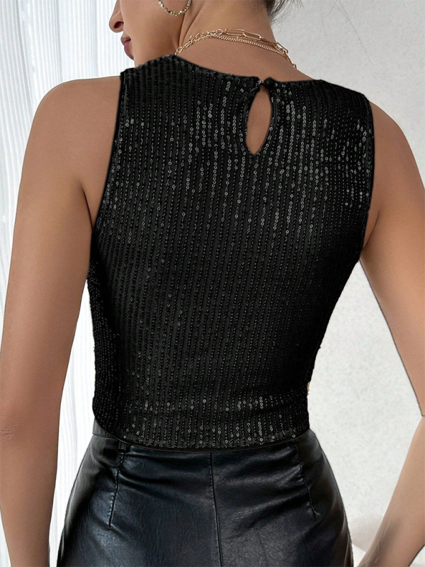 Sequined solid color casual vest