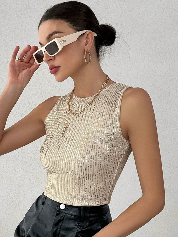 Sequined solid color casual vest