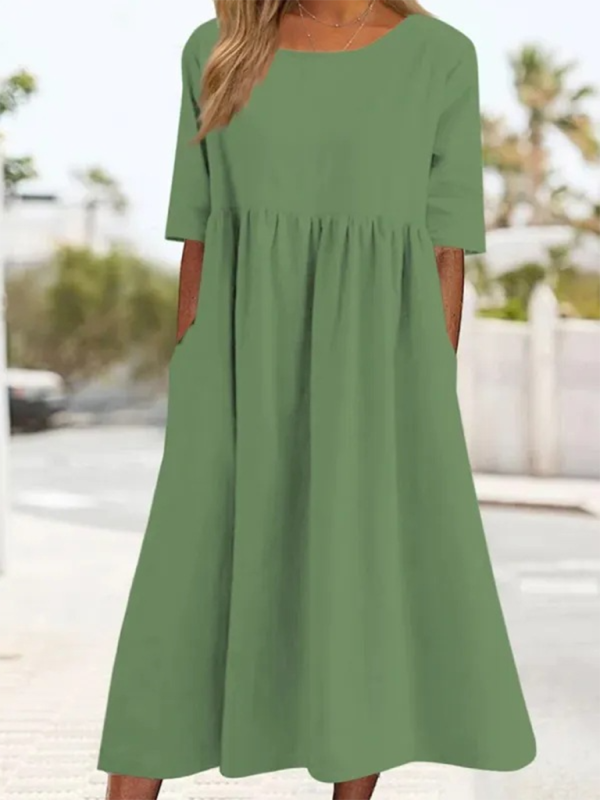 Round neck 5-quarter sleeves large size casual loose long solid color dress