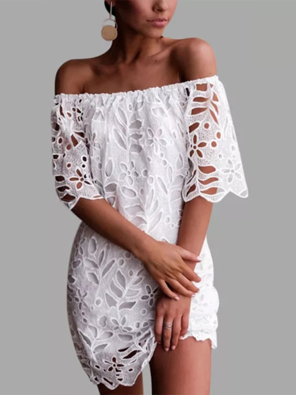 Casual tube top one shoulder hollow dress