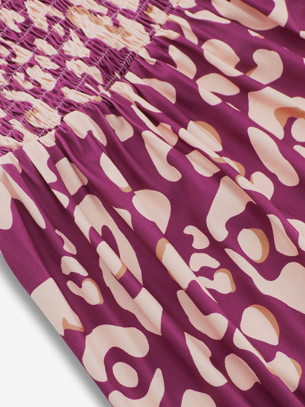 Women's elegant printed elastic floral suspender long dress