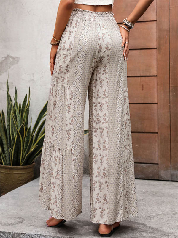High-waist wide-leg stitching ethnic style casual wide-leg trousers