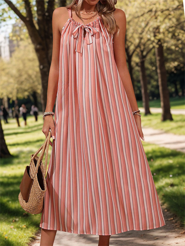 Holiday striped loose suspender dress
