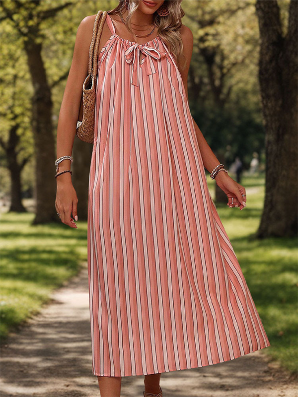Holiday striped loose suspender dress