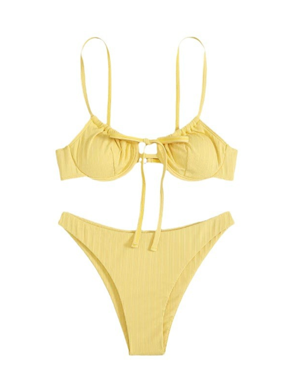 Solid color split backless suspender bikini