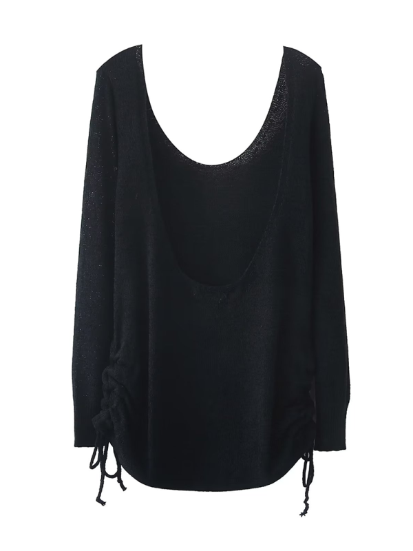 Large round neck backless loose and comfortable double side drawstring knitted dress