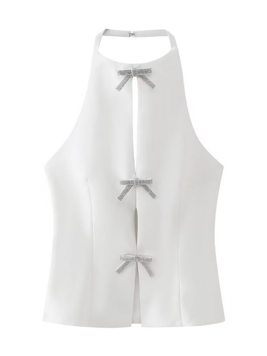 Women's Bow Decorated Halter Neck Vest Top