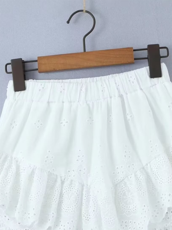 French lace embroidery elastic waist lace A-line skirt