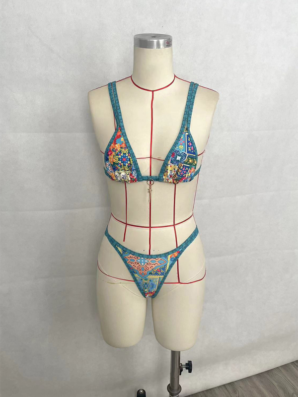 Women's Printed Double Strap Bikini Set