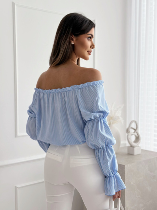 Women's one-shoulder printed lantern sleeve shirt top