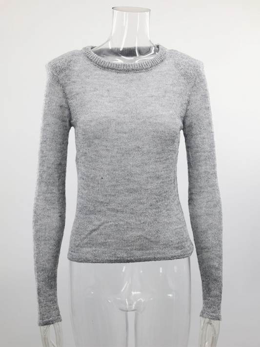 Hollow Knit Solid Color Casual Long Sleeve Top