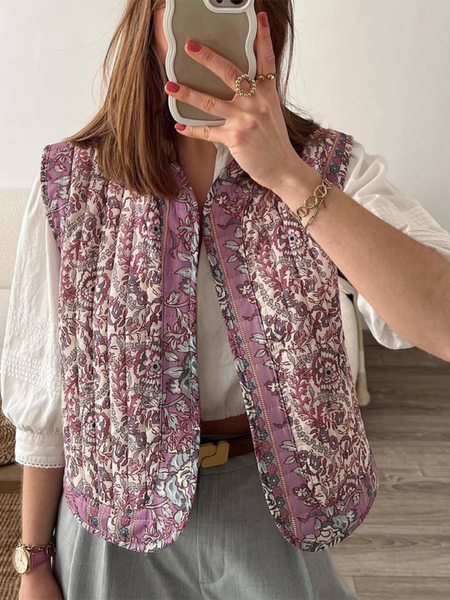 Printed Quilted Cotton Vest Jacket