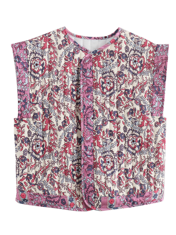Printed Quilted Cotton Vest Jacket