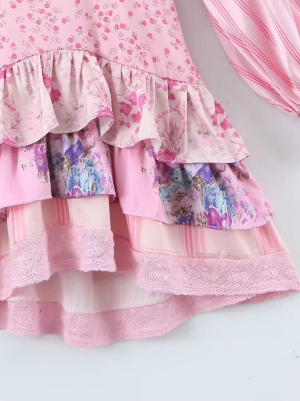 Colorblock Lace Stitching Long Sleeve Dress