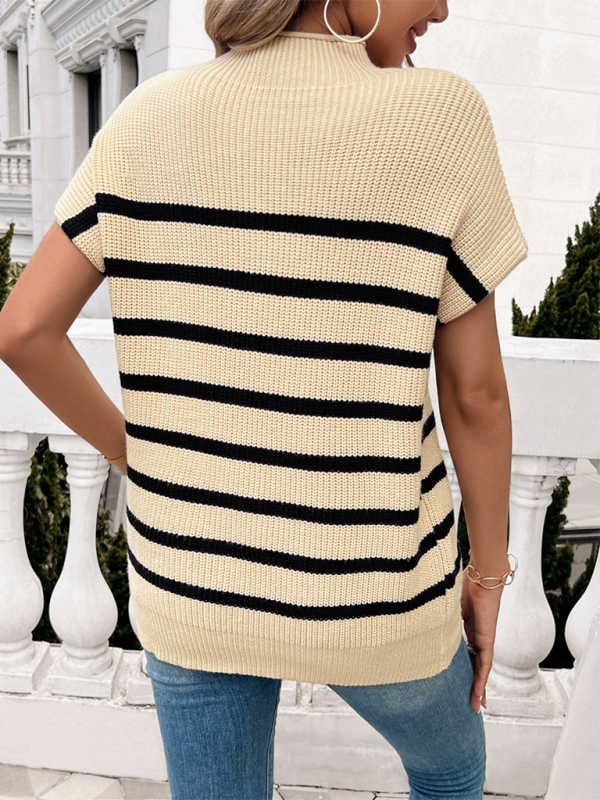 Women's contrasting color short-sleeved pullover sweater