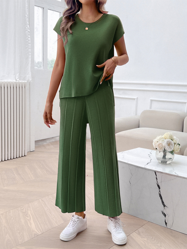 Women's casual solid color sweater set