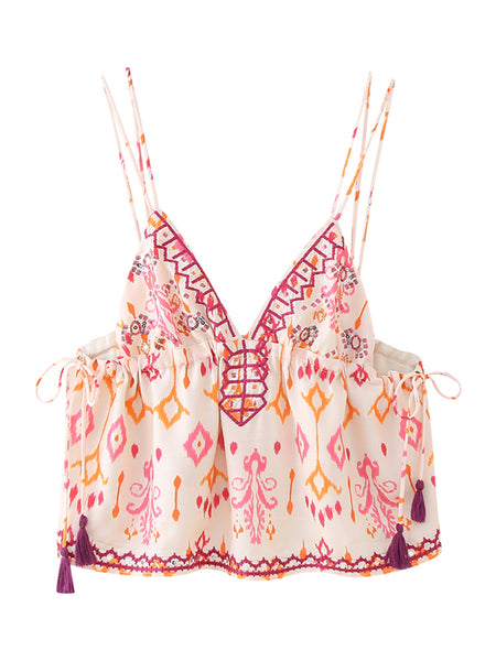 V-neck camisole top with sequin embroidery