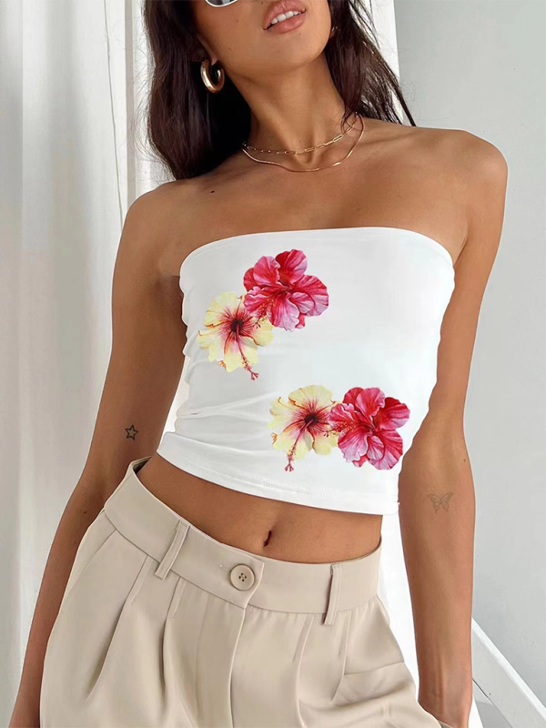 Women's personality street flower print belly-baring top