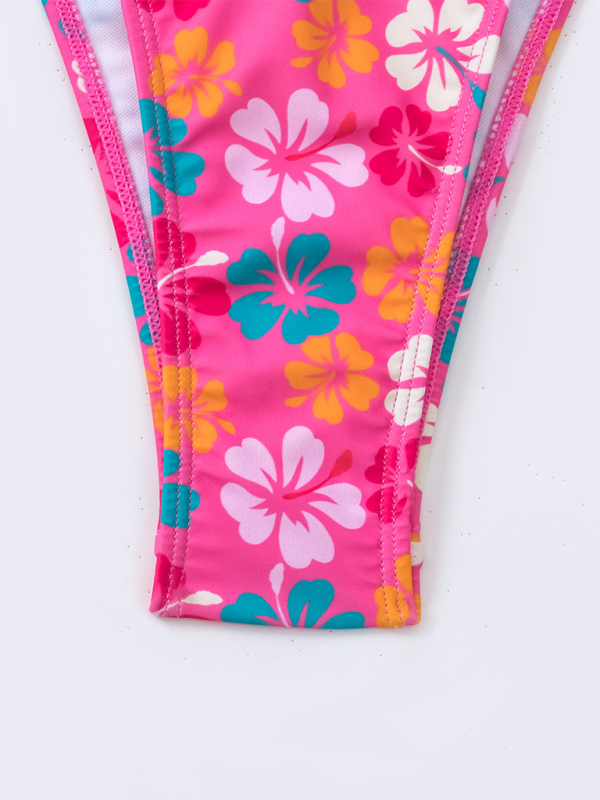 Triangle Cup Printed Lace-Up Bikini Swimsuit