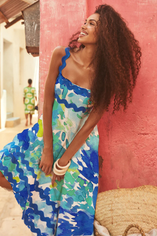 Small floral wave sling a-line dress