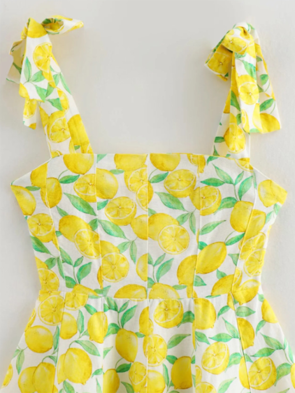 Lemon Print Suspender Dress