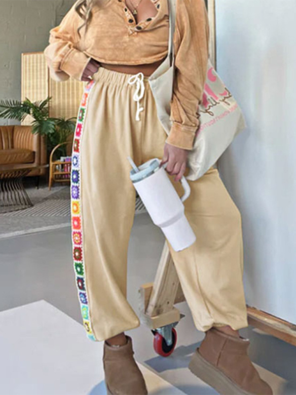 Women's ethnic style loose stitching sweatpants