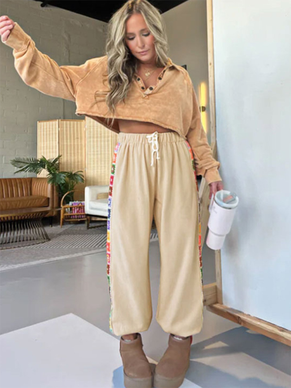 Women's ethnic style loose stitching sweatpants