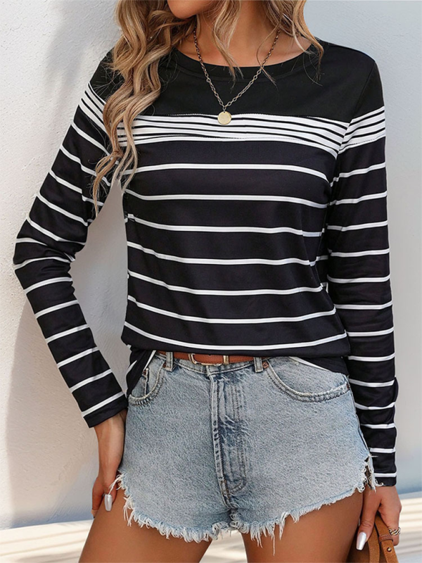 Ladies casual striped long-sleeved T-shirt