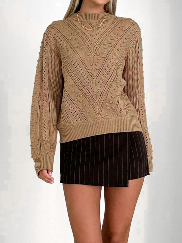 Round neck jacquard sweater