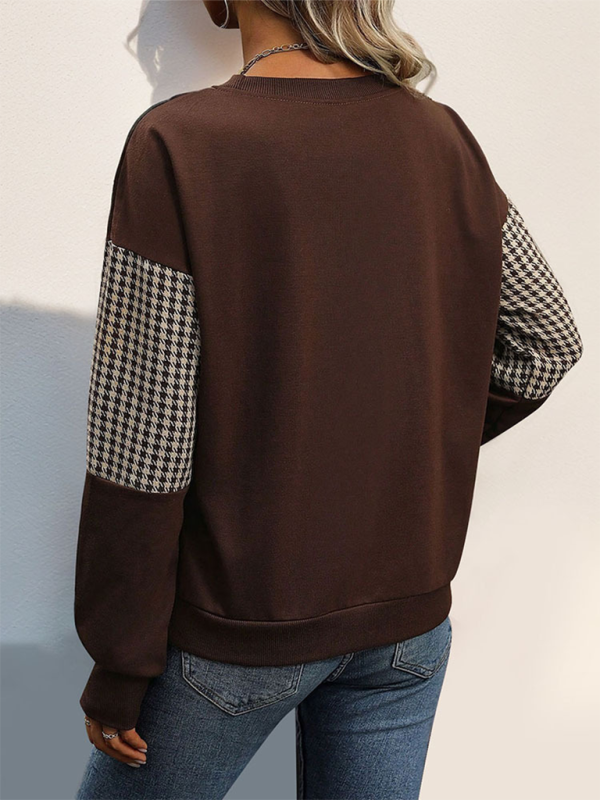 Color block contrast houndstooth sweater