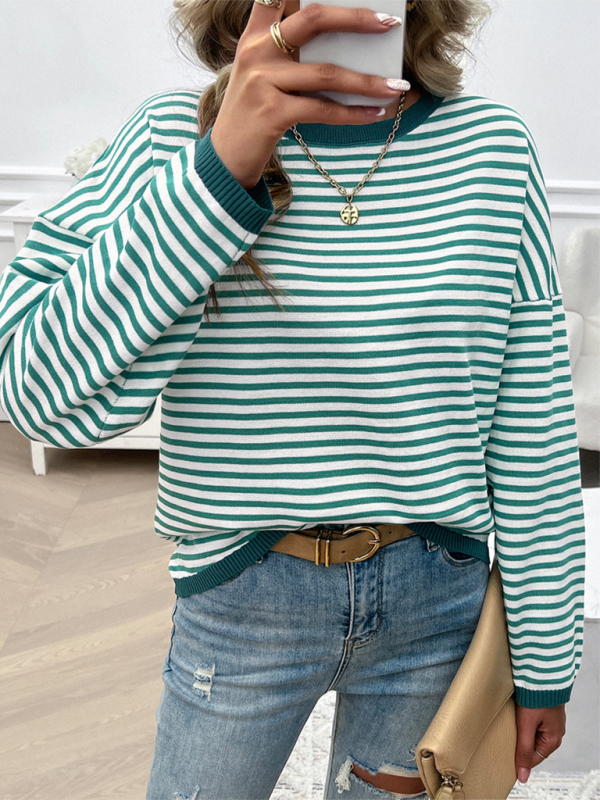 Women's Round Neck Striped Sweater