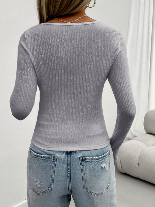 Women's slim fit U-neck long sleeve top