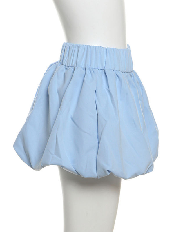 Solid color versatile bubble ultra short skirt