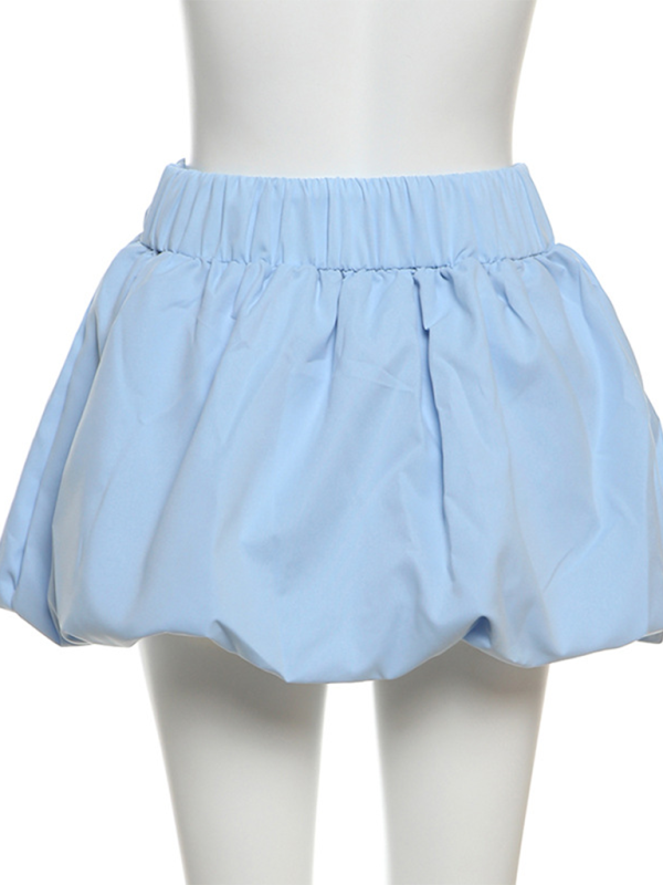 Solid color versatile bubble ultra short skirt