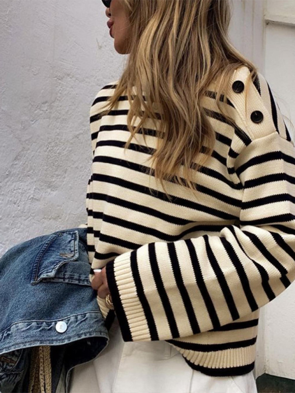 Women's Striped Contrast Color Sweater