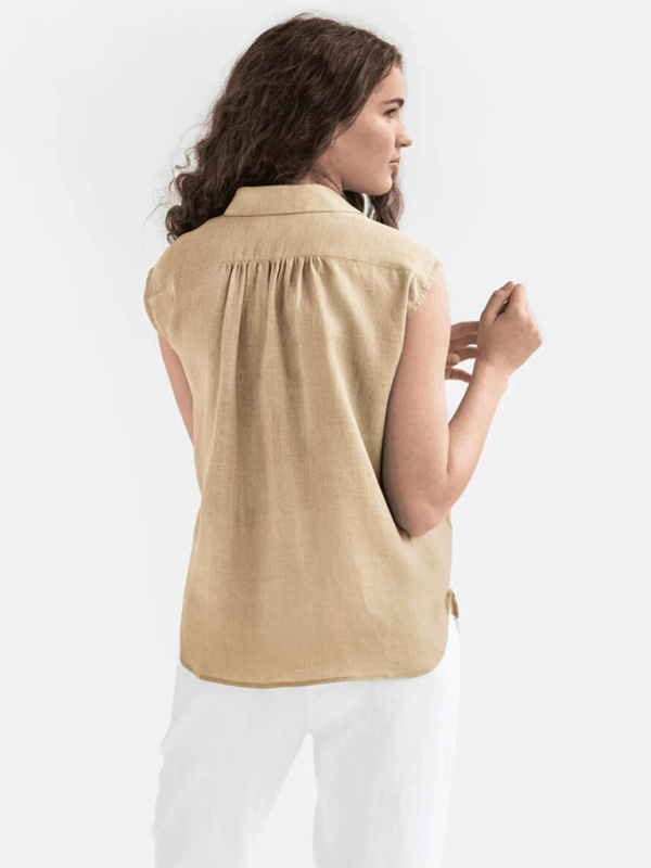 Cotton and linen sleeveless solid color shirt top