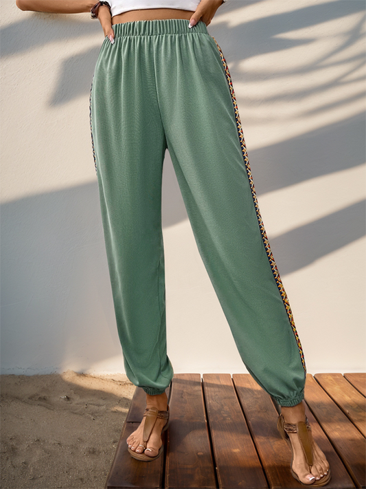 Women's casual sports pants with stitching and webbing sweatpants