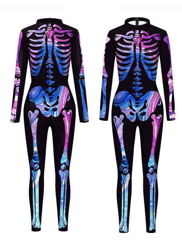 Halloween Colorful Human Skeleton Print Carnival Cosplay One Piece