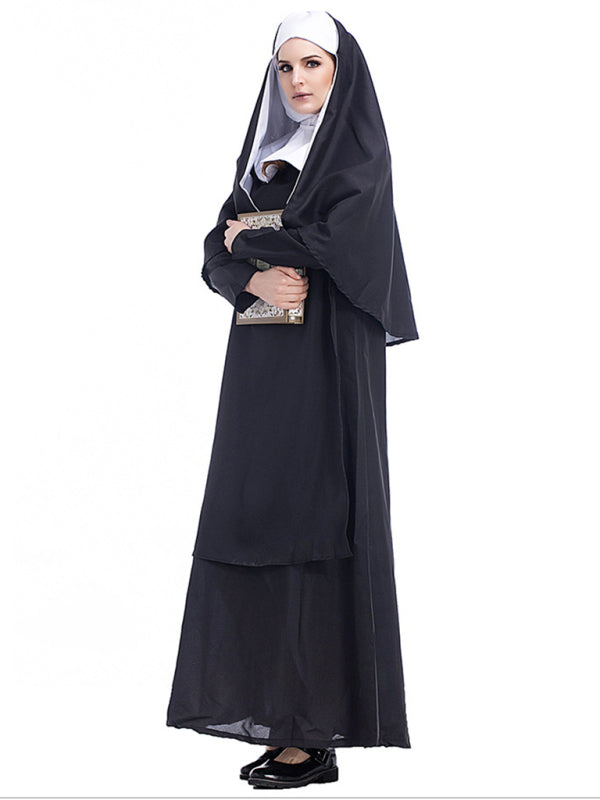 Halloween Black Robe Cosplay Costume(skirt + headwear + shawl)