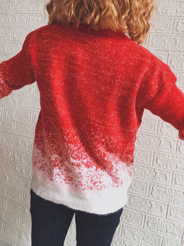 महिलाओं की हाफ टर्टलनेक लंबी आस्तीन वाली स्नोफ्लेक कलरब्लॉक निट क्रिसमस स्वेटर स्वेटर