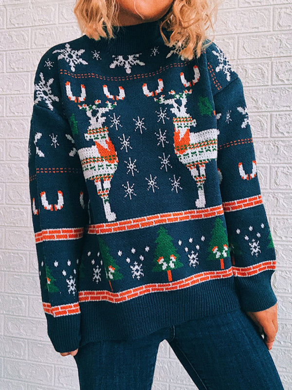 महिलाओं की क्रिसमस थीम्ड एल्क स्नोफ्लेक क्रिसमस ट्री निट स्वेटर स्वेटर