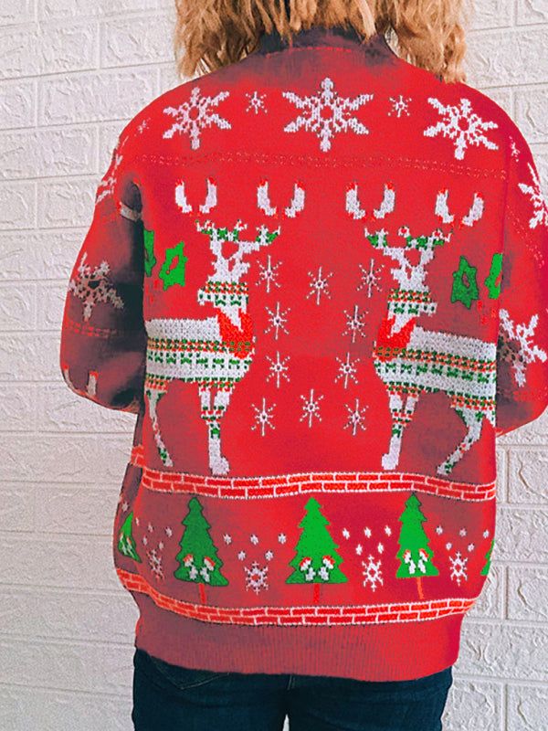 女式聖誕主題麋鹿雪花聖誕樹針織毛衣